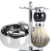 Complete Scheerset - Vaderdag Cadeau - RVS Scheerkom - Scheerkwast - Scheermeshouder - Badkamer Set - Scheerspullen