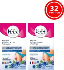 Veet - Easy-Gel Wax - Ontharingsstrips - Bikinilijn - Gevoelige Huid - 2 X 16 Stuks