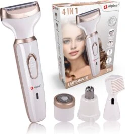 Alpina Ladyshave - Scheerapparaat Vrouwen - 4-in-1 - Lichaam En Gezicht - Incl. Wenkbrauwtrimmer - USB Oplaadbaar