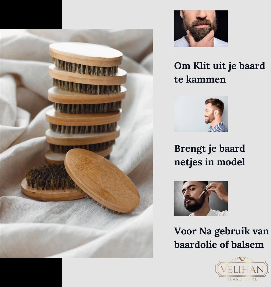 Velihan Beardcare- Baardborstel- Styling- Baard Verzorging- Voor Na Gebruik Van Baard Olie En Balsem- Baard Borstel- Baardborstels 3 Velihan Beardcare- Baardborstel- Styling- Baard Verzorging- Voor Na Gebruik Van Baard Olie En Balsem- Baard Borstel- Baardborstels - Afbeelding 3