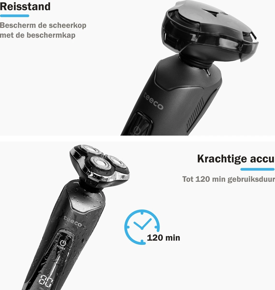 Teeco Scheerapparaat Mannen - Nat En Droog Scheren - LED Display - Beschermkap - Zwart 2 Teeco Scheerapparaat Mannen - Nat En Droog Scheren - LED Display - Beschermkap - Zwart - Afbeelding 2