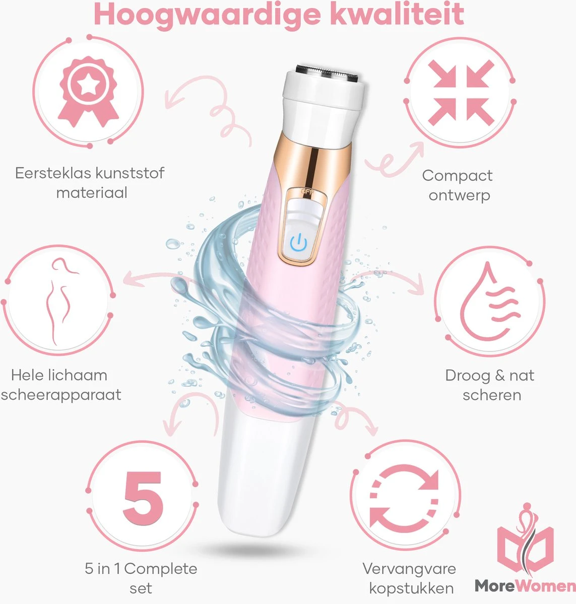 MoreWomen® - 5-in-1 Ladyshave - Epileerapparaat Dames - Ladyshaves Voor Vrouwen - Scheerapparaat Vrouw - Nat En Droog 2 MoreWomen® - 5-in-1 Ladyshave - Epileerapparaat Dames - Ladyshaves Voor Vrouwen - Scheerapparaat Vrouw - Nat En Droog - Afbeelding 2