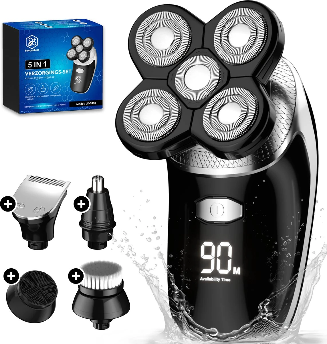 Beeperfect® 5-in-1 Scheerapparaat Mannen - Trimmer - Draadloos Nat En Droog Scheren - 5 Opzetstukken 1 Beeperfect® 5-in-1 Scheerapparaat Mannen - Trimmer - Draadloos Nat En Droog Scheren - 5 Opzetstukken