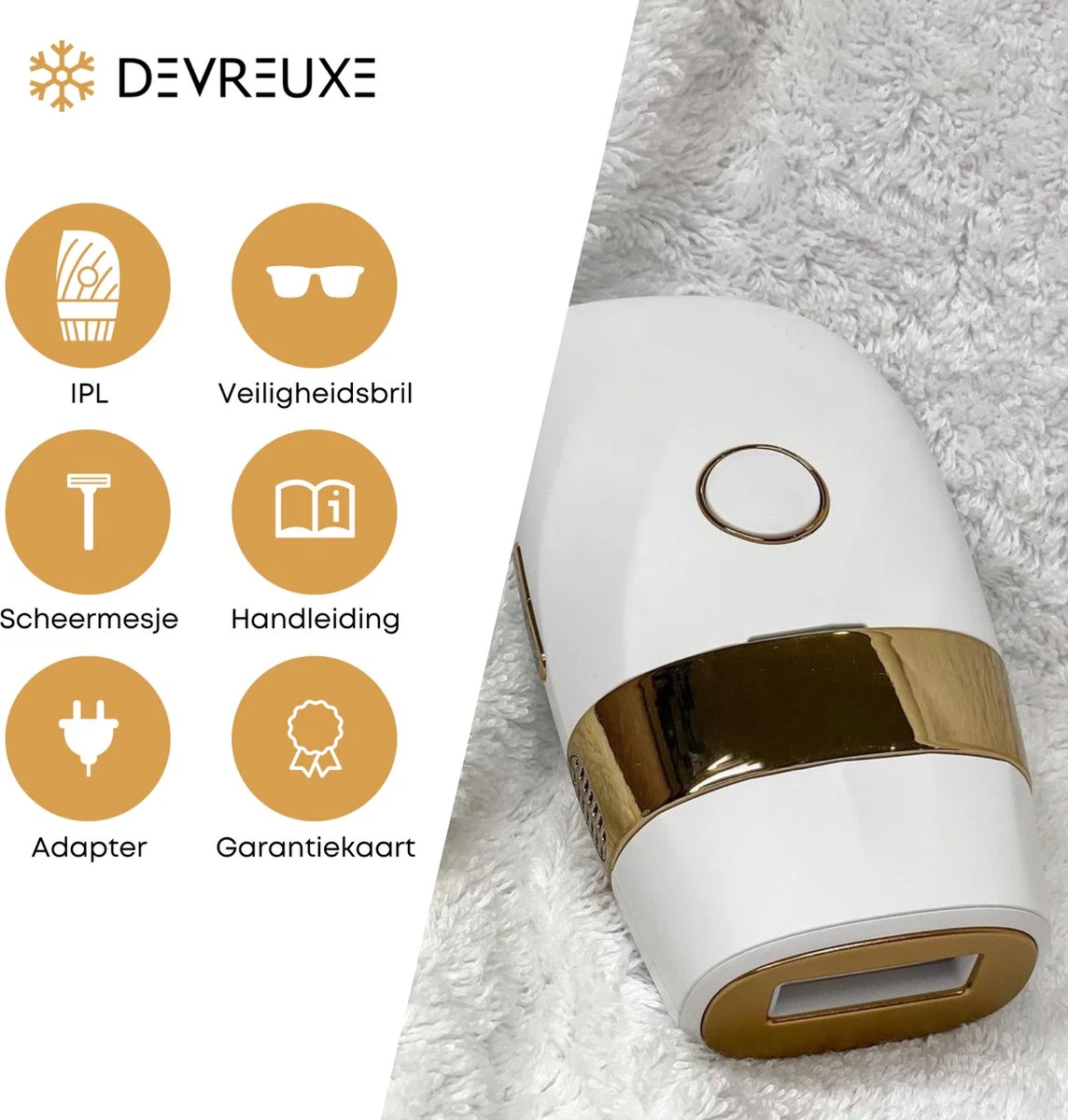 Devreuxe - IPL Ontharingsapparaat – Laser Ontharing – Met Beschermbril – IPL Lichtontharing – 999.999 Flitsen – IPL Ontharing - Met ICE-COOL Functie - Wit 6 Devreuxe - IPL Ontharingsapparaat – Laser Ontharing – Met Beschermbril – IPL Lichtontharing – 999.999 Flitsen – IPL Ontharing - Met ICE-COOL Functie - Wit - Afbeelding 6