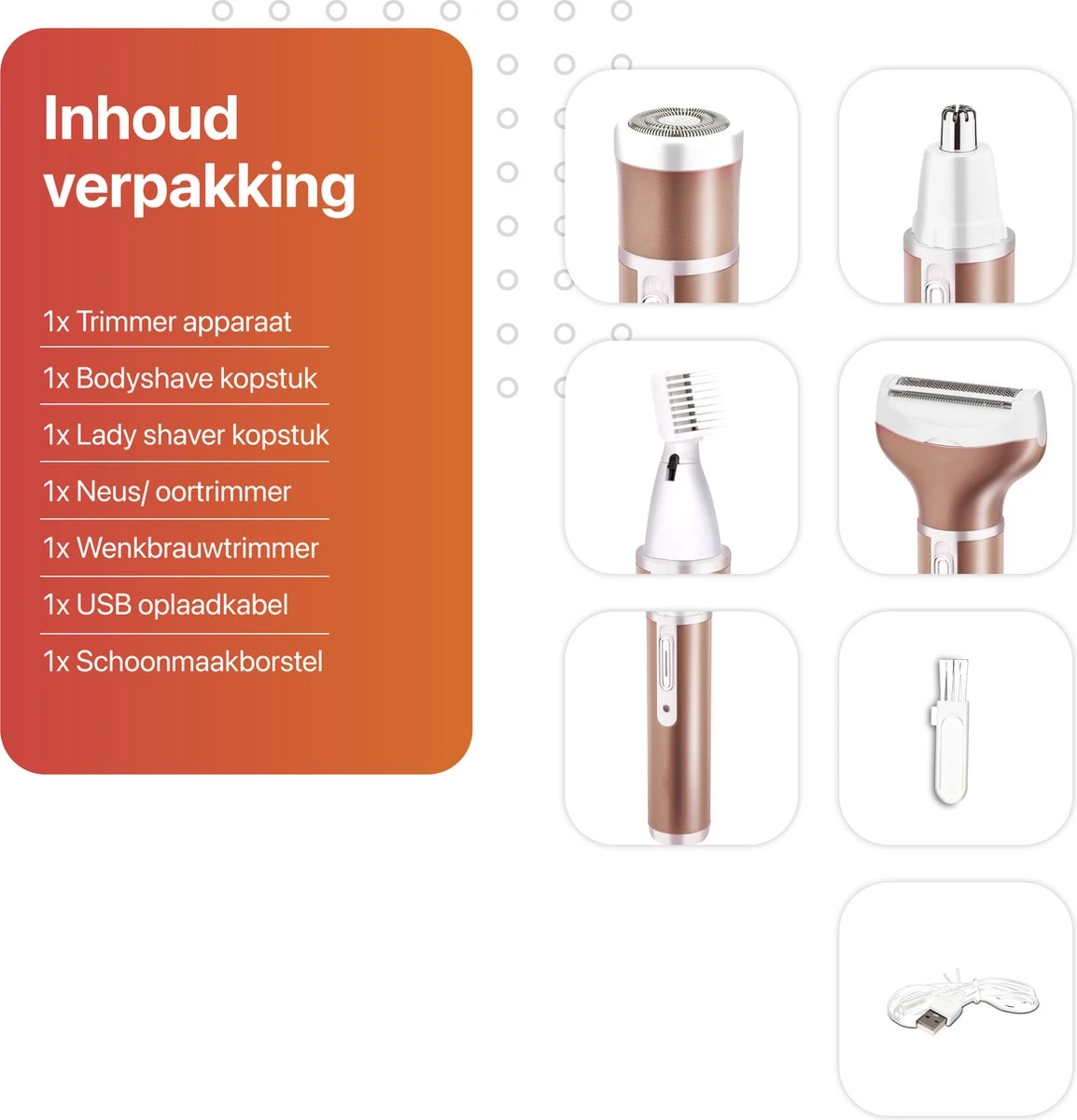 Smart-Tech - 4 In 1 Ladyshave - Oplaadbaar - Wenkbrauw Trimmer - Neus- En Oor Trimmer - Rose Gold 7 Smart-Tech - 4 In 1 Ladyshave - Oplaadbaar - Wenkbrauw Trimmer - Neus- En Oor Trimmer - Rose Gold - Afbeelding 7