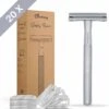 Bamboozy Safety Razor RVS + 20 Scheermesjes Zilver Chrome Unisex Vrouwen Mannen Double Edge Zero Waste Duurzaam Scheren