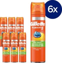 GilletteĀ® Gillette Fusion5 Ultra Sensitive Scheergel Mannen - 6x200ml Voordeelverpakking