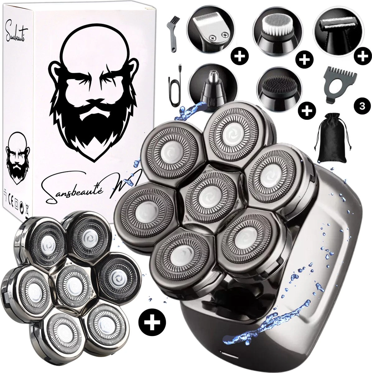 6-in-1 Scheerapparaat Mannen + Extra Scheerkop – Trimmer - Skull Edition PRO - Nat & Droog - Face En Head Shaver – Hoofd Kaal Scheren - Draadloos Opladen - Opzetstukken - Incl. E-Book 1 6-in-1 Scheerapparaat Mannen + Extra Scheerkop – Trimmer - Skull Edition PRO - Nat & Droog - Face En Head Shaver – Hoofd Kaal Scheren - Draadloos Opladen - Opzetstukken - Incl. E-Book