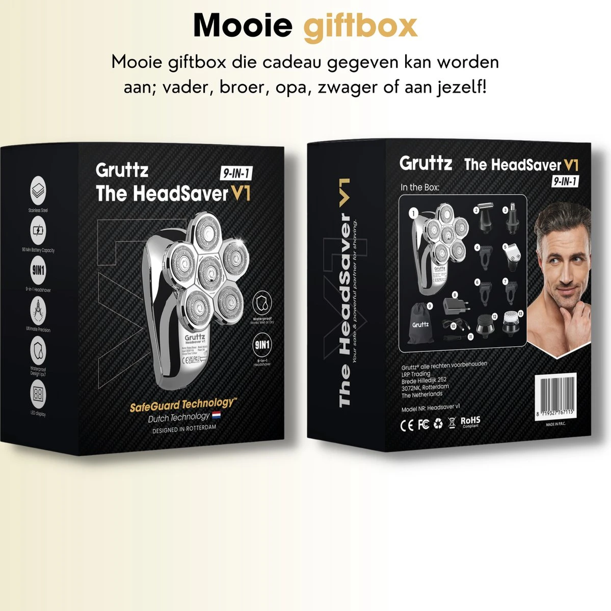 Gruttz - 9-in-1 Scheerapparaat Mannen - Hoofd Kaal Scheren - Gezicht En Hoofd Trimmer - Waterdicht - Nat En Droog Shaver 10 Gruttz - 9-in-1 Scheerapparaat Mannen - Hoofd Kaal Scheren - Gezicht En Hoofd Trimmer - Waterdicht - Nat En Droog Shaver - Afbeelding 10