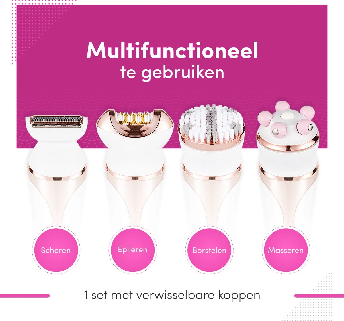 TheBeautyWay 4 In 1 Ladyshave – Draadloos - Nat & Droog - Massage, Reinig & Epileer - Scheerapparaat Vrouw 2 TheBeautyWay 4 In 1 Ladyshave – Draadloos - Nat & Droog - Massage, Reinig & Epileer - Scheerapparaat Vrouw - Afbeelding 2