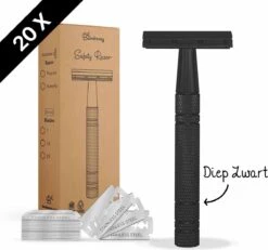 Bamboozy Safety Razor + 20 Scheermesjes Aluminium Zwart Black Unisex Voor Mannen Vrouwen Scheermes