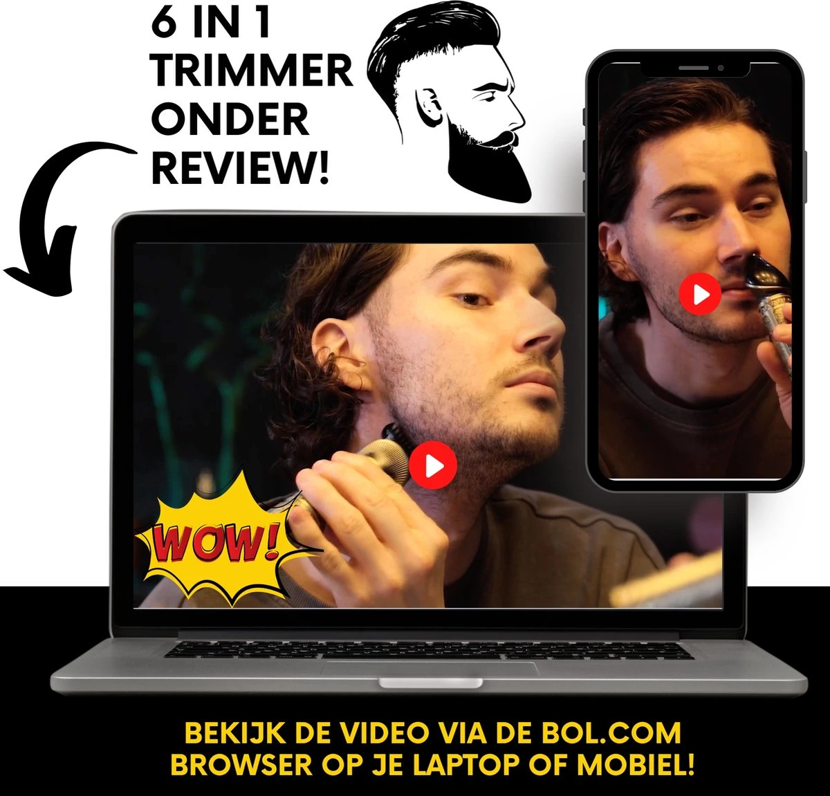 6-in-1 Baardtrimmer Mannen - Trimmer Voor Baard En Lichaam - Incl. 6 Opzetstukken - Bodygroomer Mannen - Bodytrimmer Heren - Tondeuse - 0.5-15MM - Neus En Oor 2 6-in-1 Baardtrimmer Mannen - Trimmer Voor Baard En Lichaam - Incl. 6 Opzetstukken - Bodygroomer Mannen - Bodytrimmer Heren - Tondeuse - 0.5-15MM - Neus En Oor - Afbeelding 2