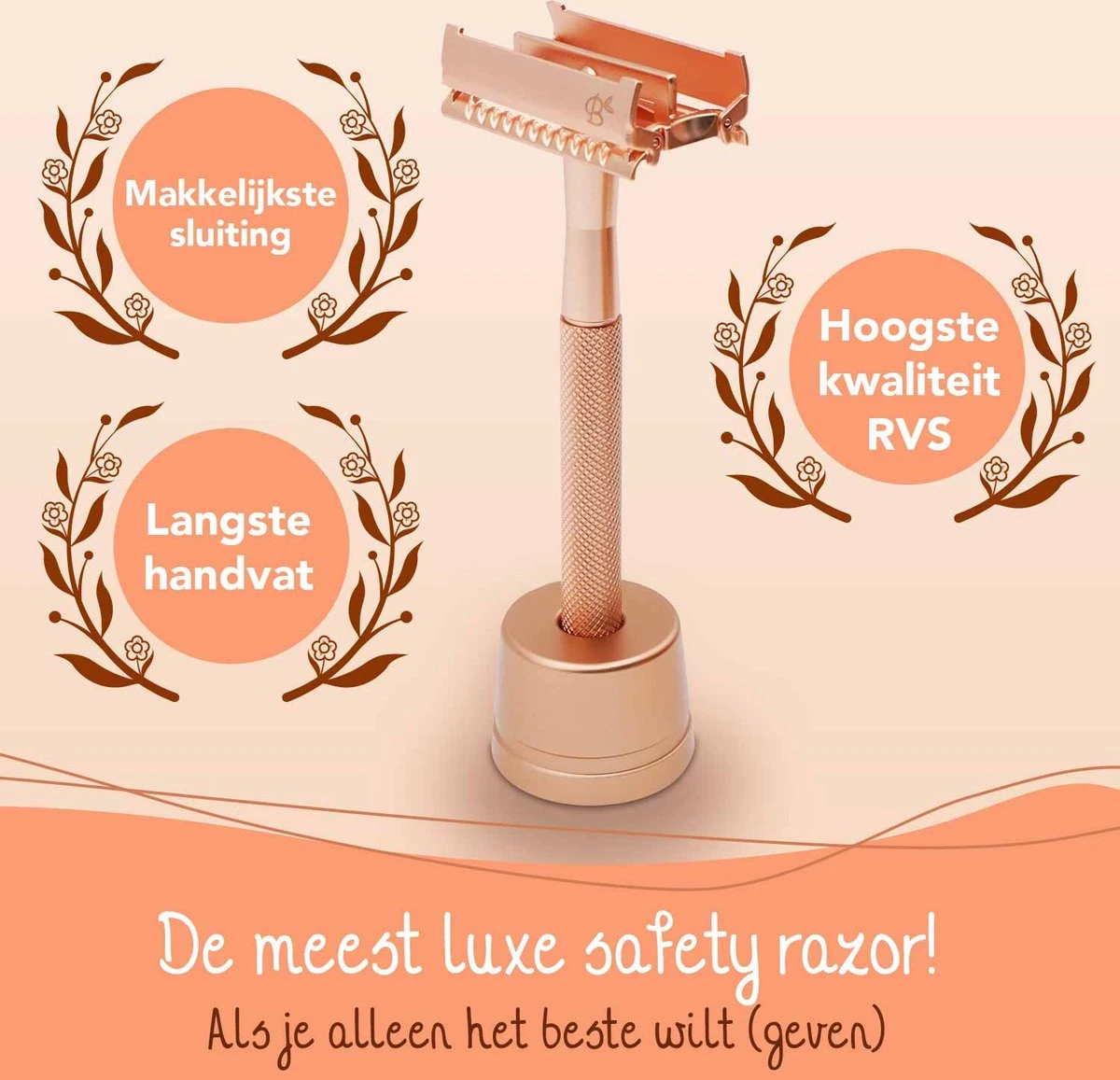 Bamboozy Safety Razor RVS Vlinder + Houder + 20 Scheermesjes Rose Gold Goud Voor Vrouwen Dames Mannen Double Edge Zero Waste Duurzaam Scheren 2 Bamboozy Safety Razor RVS Vlinder + Houder + 20 Scheermesjes Rose Gold Goud Voor Vrouwen Dames Mannen Double Edge Zero Waste Duurzaam Scheren - Afbeelding 2
