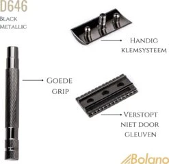 Bolano® Safety Razor Set Black Metallic + 25 Double Edge Scheermesjes + Houder - Klassiek Scheermes Voor Mannen En Vrouwen - Messing -Verzorgingsproductenwinkel 1200x1159