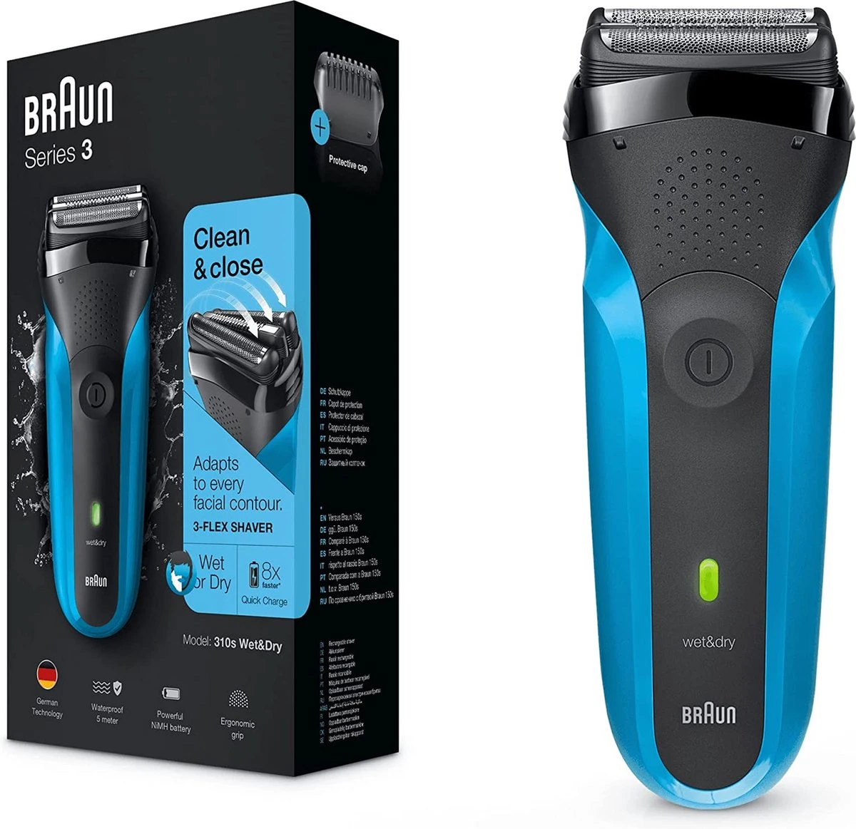 Braun Series 3 310s Oplaadbaar Wet&Dry Elektrisch Scheerapparaat, Blauw 1 Braun Series 3 310s Oplaadbaar Wet&Dry Elektrisch Scheerapparaat, Blauw