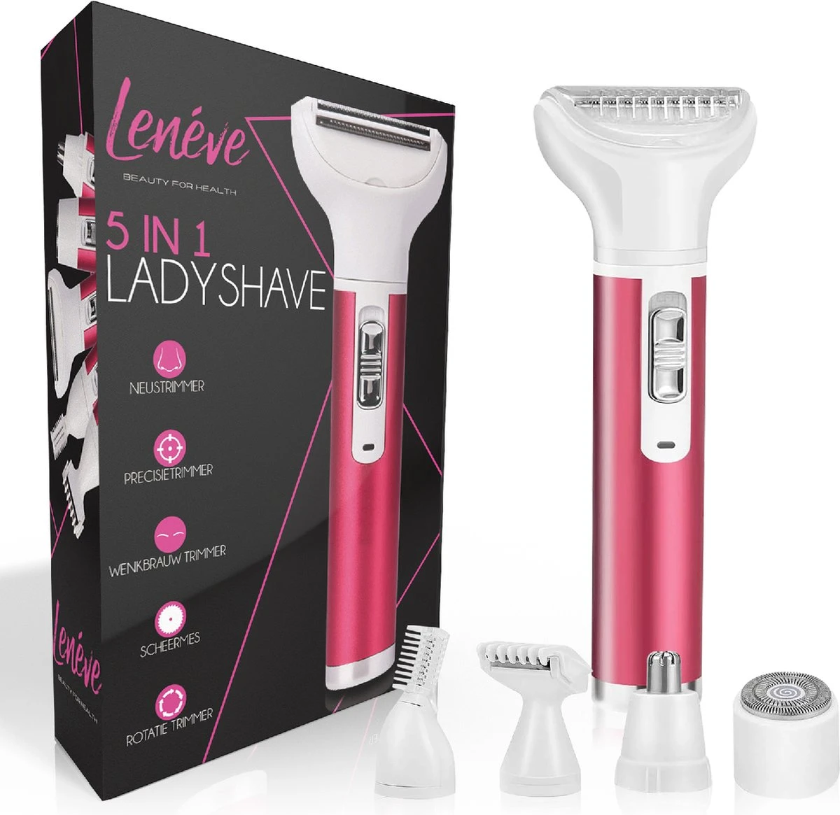 Lenéve Ladyshave - Ladyshave Voor Vrouwen - 5 In 1 - Haarverwijderaar - Bikinitrimmer - Neustrimmer - Wenkbrauw Trimmer 1 Lenéve Ladyshave - Ladyshave Voor Vrouwen - 5 In 1 - Haarverwijderaar - Bikinitrimmer - Neustrimmer - Wenkbrauw Trimmer