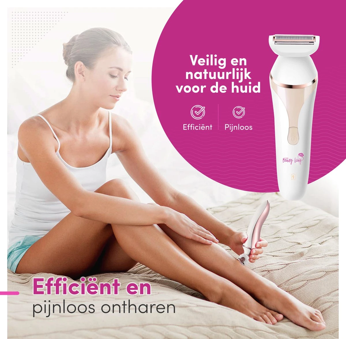 TheBeautyWay 4 In 1 Ladyshave – Draadloos - Nat & Droog - Massage, Reinig & Epileer - Scheerapparaat Vrouw 3 TheBeautyWay 4 In 1 Ladyshave – Draadloos - Nat & Droog - Massage, Reinig & Epileer - Scheerapparaat Vrouw - Afbeelding 3