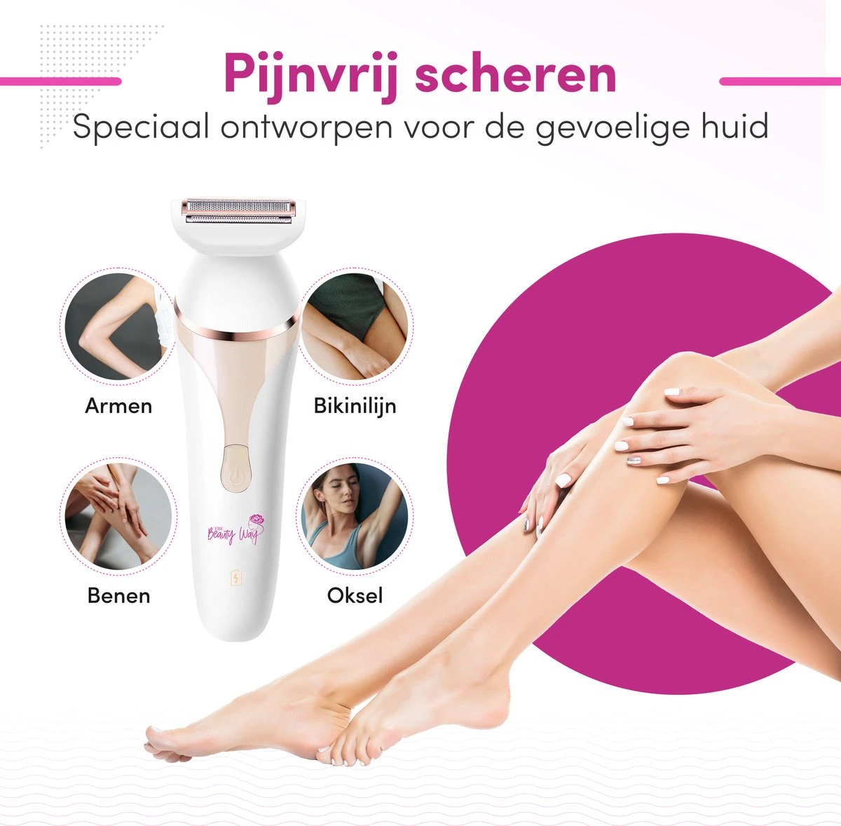 TheBeautyWay 4 In 1 Ladyshave – Draadloos - Nat & Droog - Massage, Reinig & Epileer - Scheerapparaat Vrouw 7 TheBeautyWay 4 In 1 Ladyshave – Draadloos - Nat & Droog - Massage, Reinig & Epileer - Scheerapparaat Vrouw - Afbeelding 7