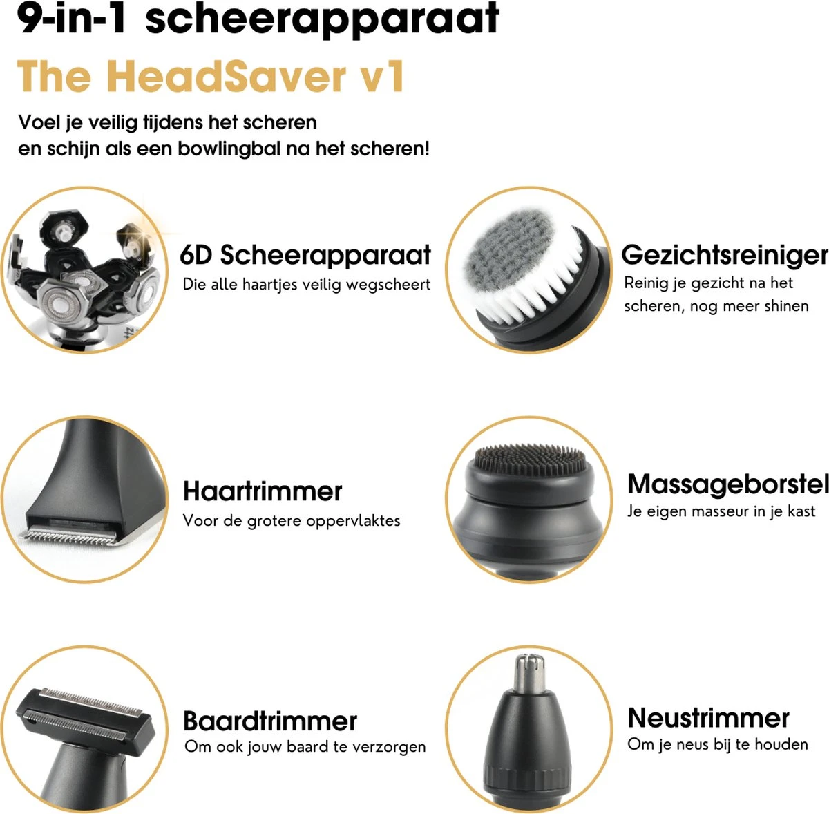 Gruttz - 9-in-1 Scheerapparaat Mannen - Hoofd Kaal Scheren - Gezicht En Hoofd Trimmer - Waterdicht - Nat En Droog Shaver 2 Gruttz - 9-in-1 Scheerapparaat Mannen - Hoofd Kaal Scheren - Gezicht En Hoofd Trimmer - Waterdicht - Nat En Droog Shaver - Afbeelding 2