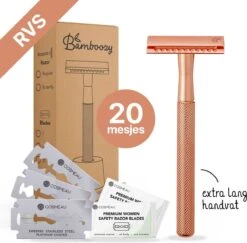 Verzorgingsproductenwinkel 39 Bamboozy Safety Razor RVS + 20 Scheermesjes Rose Gold Goud Voor Vrouwen Dames Zero Waste Duurzaam Scheermesje Veiligheidsscheermes
