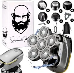 6-in-1 Scheerapparaat Mannen – Trimmer - Skull Edition - Nat & Droog - Electric Face Head & Hair Shaver – Hoofd Kaal Scheren - Opzetstukken - Elektrisch - Incl. E-Book