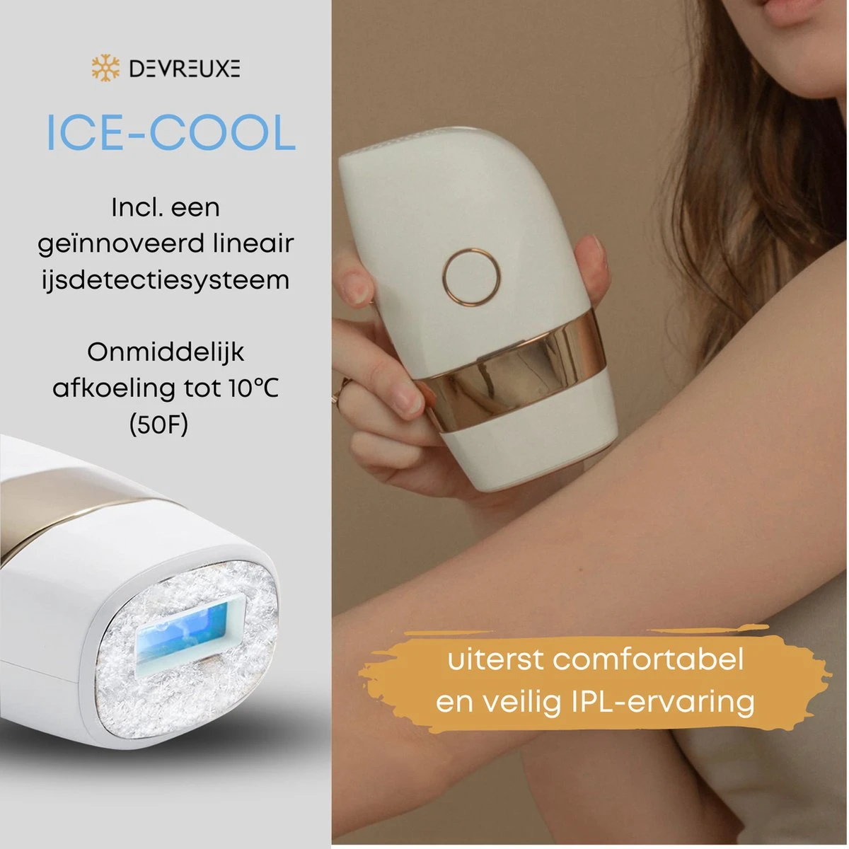 Devreuxe - IPL Ontharingsapparaat – Laser Ontharing – Met Beschermbril – IPL Lichtontharing – 999.999 Flitsen – IPL Ontharing - Met ICE-COOL Functie - Wit 4 Devreuxe - IPL Ontharingsapparaat – Laser Ontharing – Met Beschermbril – IPL Lichtontharing – 999.999 Flitsen – IPL Ontharing - Met ICE-COOL Functie - Wit - Afbeelding 4