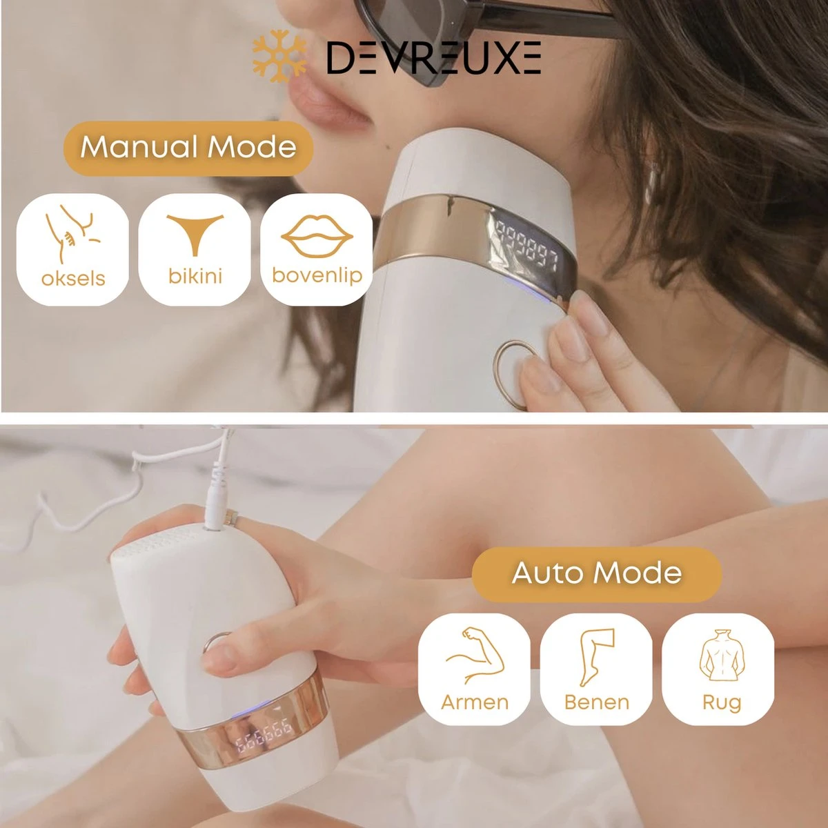 Devreuxe - IPL Ontharingsapparaat – Laser Ontharing – Met Beschermbril – IPL Lichtontharing – 999.999 Flitsen – IPL Ontharing - Met ICE-COOL Functie - Wit 7 Devreuxe - IPL Ontharingsapparaat – Laser Ontharing – Met Beschermbril – IPL Lichtontharing – 999.999 Flitsen – IPL Ontharing - Met ICE-COOL Functie - Wit - Afbeelding 7