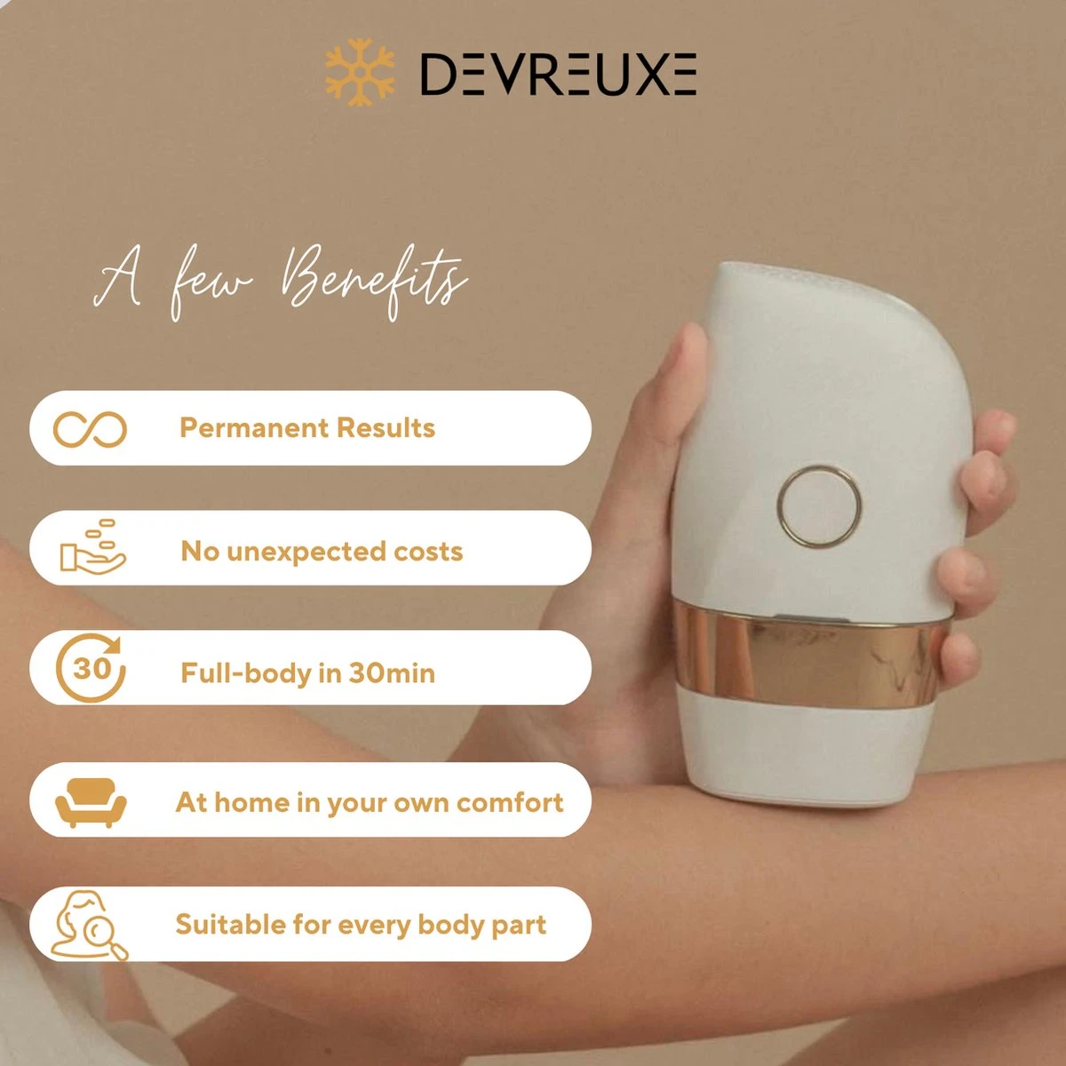 Devreuxe - IPL Ontharingsapparaat – Laser Ontharing – Met Beschermbril – IPL Lichtontharing – 999.999 Flitsen – IPL Ontharing - Met ICE-COOL Functie - Wit 9 Devreuxe - IPL Ontharingsapparaat – Laser Ontharing – Met Beschermbril – IPL Lichtontharing – 999.999 Flitsen – IPL Ontharing - Met ICE-COOL Functie - Wit - Afbeelding 9