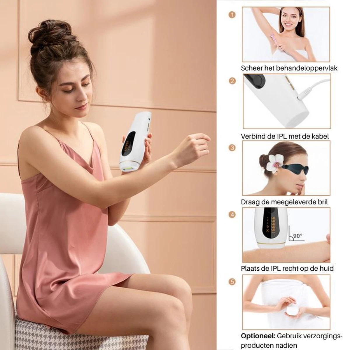 Dyla IPL Ontharingsapparaat Hair Removal - Pijnloze Haar Verwijderaar - Lichtontharing - 999.999 Flitsen - Wit 7 Dyla IPL Ontharingsapparaat Hair Removal - Pijnloze Haar Verwijderaar - Lichtontharing - 999.999 Flitsen - Wit - Afbeelding 7