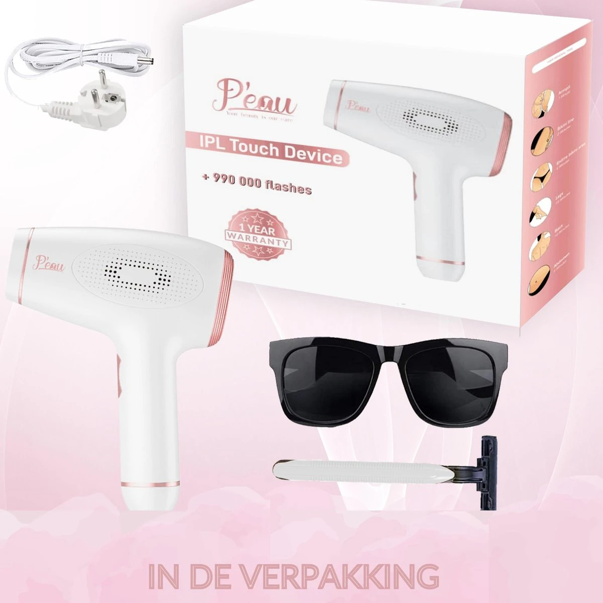 Peau Premium Ontharingsapparaat - IPL Ontharing Laser - Rosé 5 Peau Premium Ontharingsapparaat - IPL Ontharing Laser - Rosé - Afbeelding 5