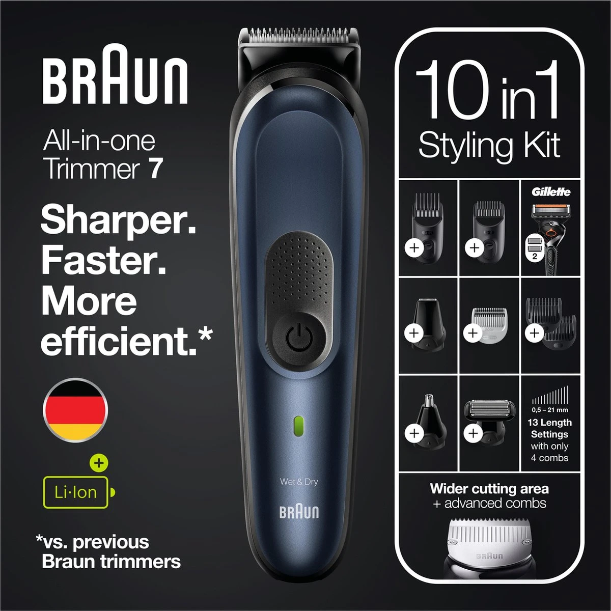 Braun Multigroomer 7 MGK7330 - 10in1 Trimmer Voor Mannen - Baard + Haar 2 Braun Multigroomer 7 MGK7330 - 10in1 Trimmer Voor Mannen - Baard + Haar - Afbeelding 2