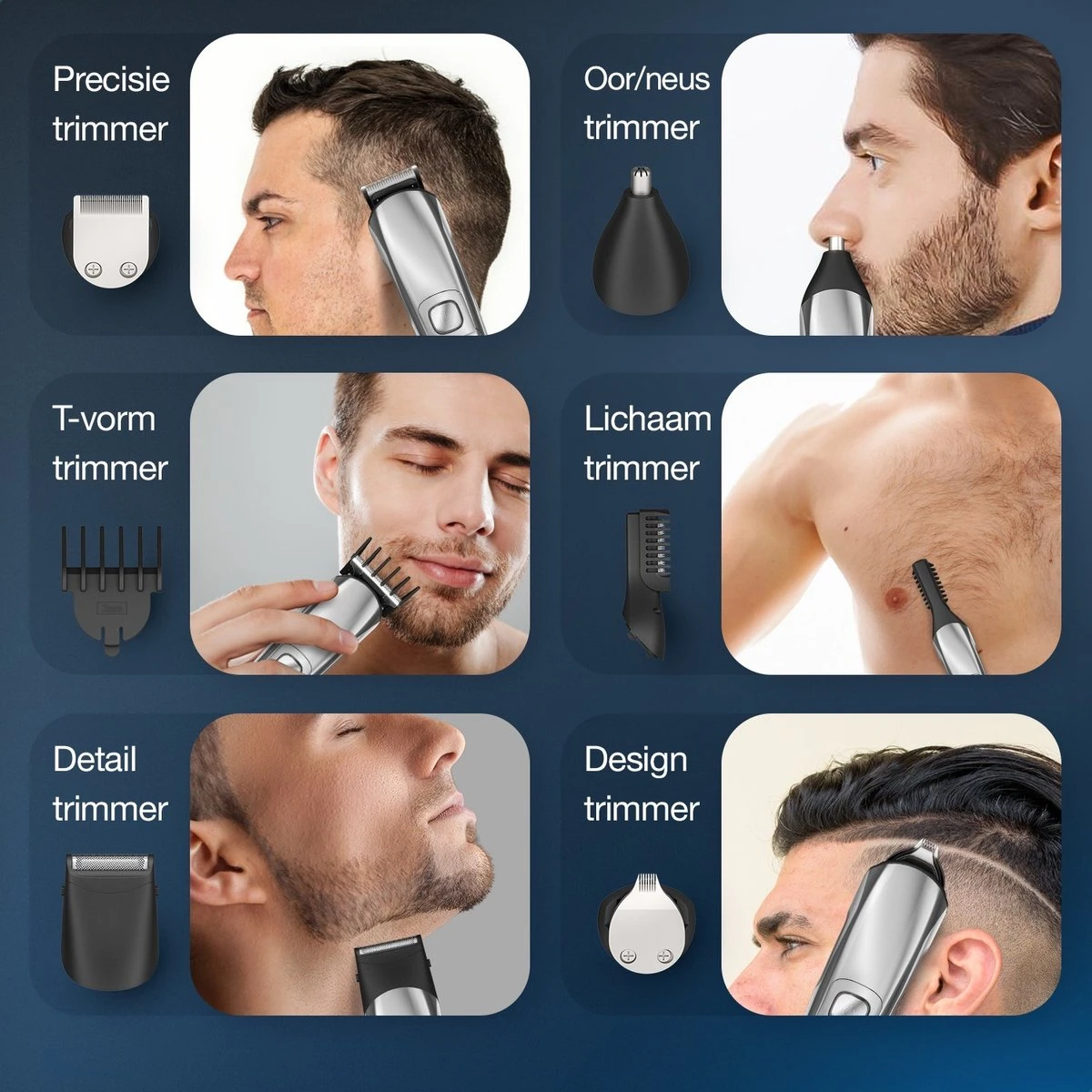 Beeperfect® 6 In 1 Baardtrimmer Voor Mannen - Trimmer - Bodygroomer - Neus En Oor Trimmer - IPX6 Waterdicht - 6 Opzetstukken 3 Beeperfect® 6 In 1 Baardtrimmer Voor Mannen - Trimmer - Bodygroomer - Neus En Oor Trimmer - IPX6 Waterdicht - 6 Opzetstukken - Afbeelding 3