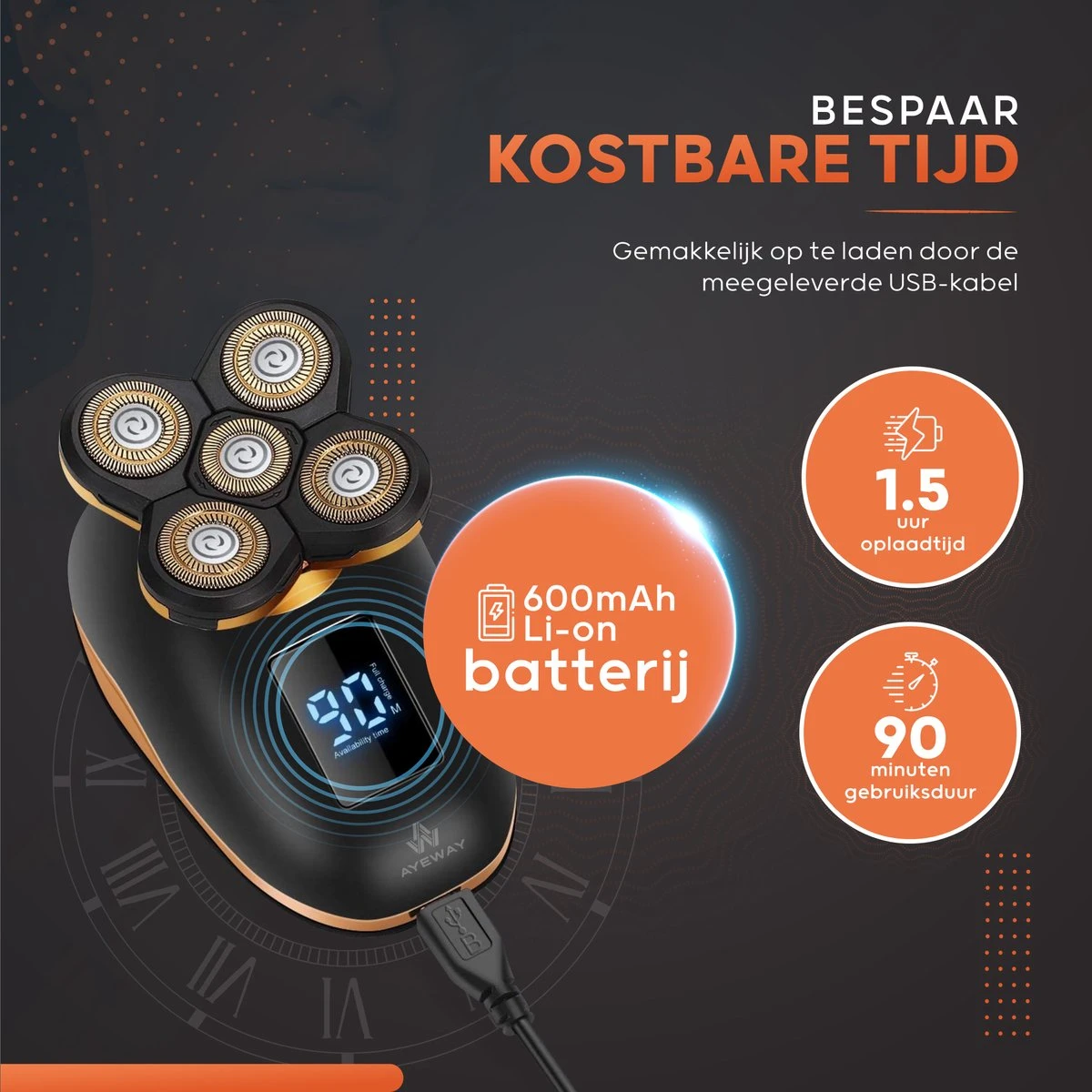 AyeWay 5 In 1 Scheerapparaat - Draadloos - Baardtrimmer - Scheren, Trimmer & Reiniger - Scheerapparaat Mannen - Trimmer Baard 3 AyeWay 5 In 1 Scheerapparaat - Draadloos - Baardtrimmer - Scheren, Trimmer & Reiniger - Scheerapparaat Mannen - Trimmer Baard - Afbeelding 3
