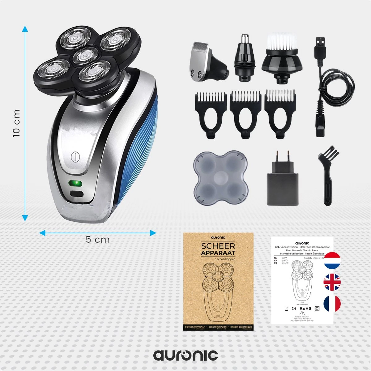 Auronic Scheerapparaat - Set - Mannen - Met Trimmer En Tondeuse - Zilver 8 Auronic Scheerapparaat - Set - Mannen - Met Trimmer En Tondeuse - Zilver - Afbeelding 8