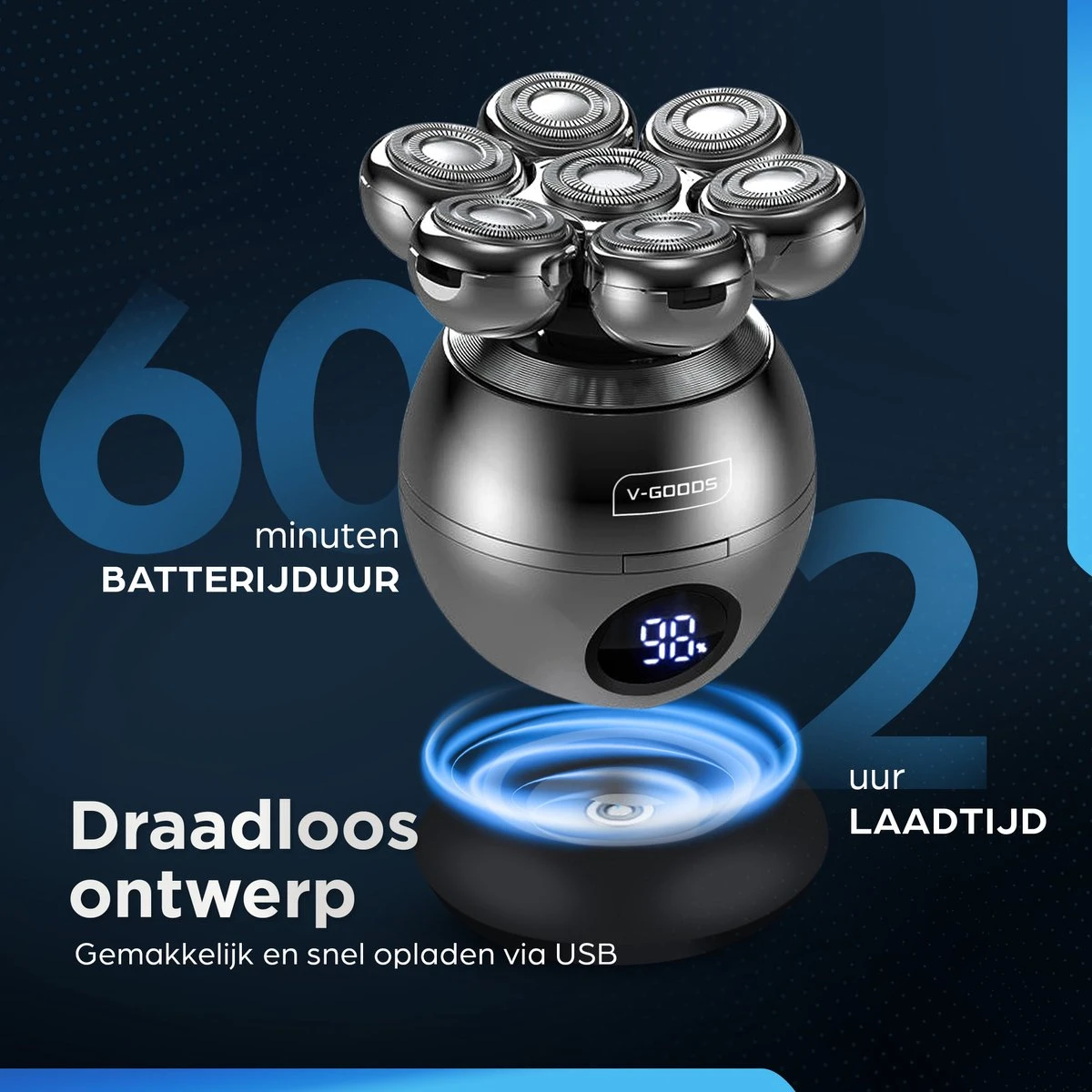 V-Goods Professioneel 5 In 1 Scheerapparaat - Mannen - 7D - 9 Opzetstukken - Tondeuse - Trimmer - Nat En Droog Scheren - Draadloos 3 V-Goods Professioneel 5 In 1 Scheerapparaat - Mannen - 7D - 9 Opzetstukken - Tondeuse - Trimmer - Nat En Droog Scheren - Draadloos - Afbeelding 3