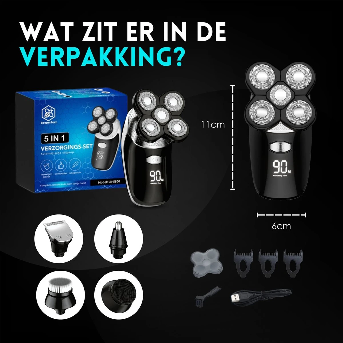 Beeperfect® 5-in-1 Scheerapparaat Mannen - Trimmer - Draadloos Nat En Droog Scheren - 5 Opzetstukken 12 Beeperfect® 5-in-1 Scheerapparaat Mannen - Trimmer - Draadloos Nat En Droog Scheren - 5 Opzetstukken - Afbeelding 12