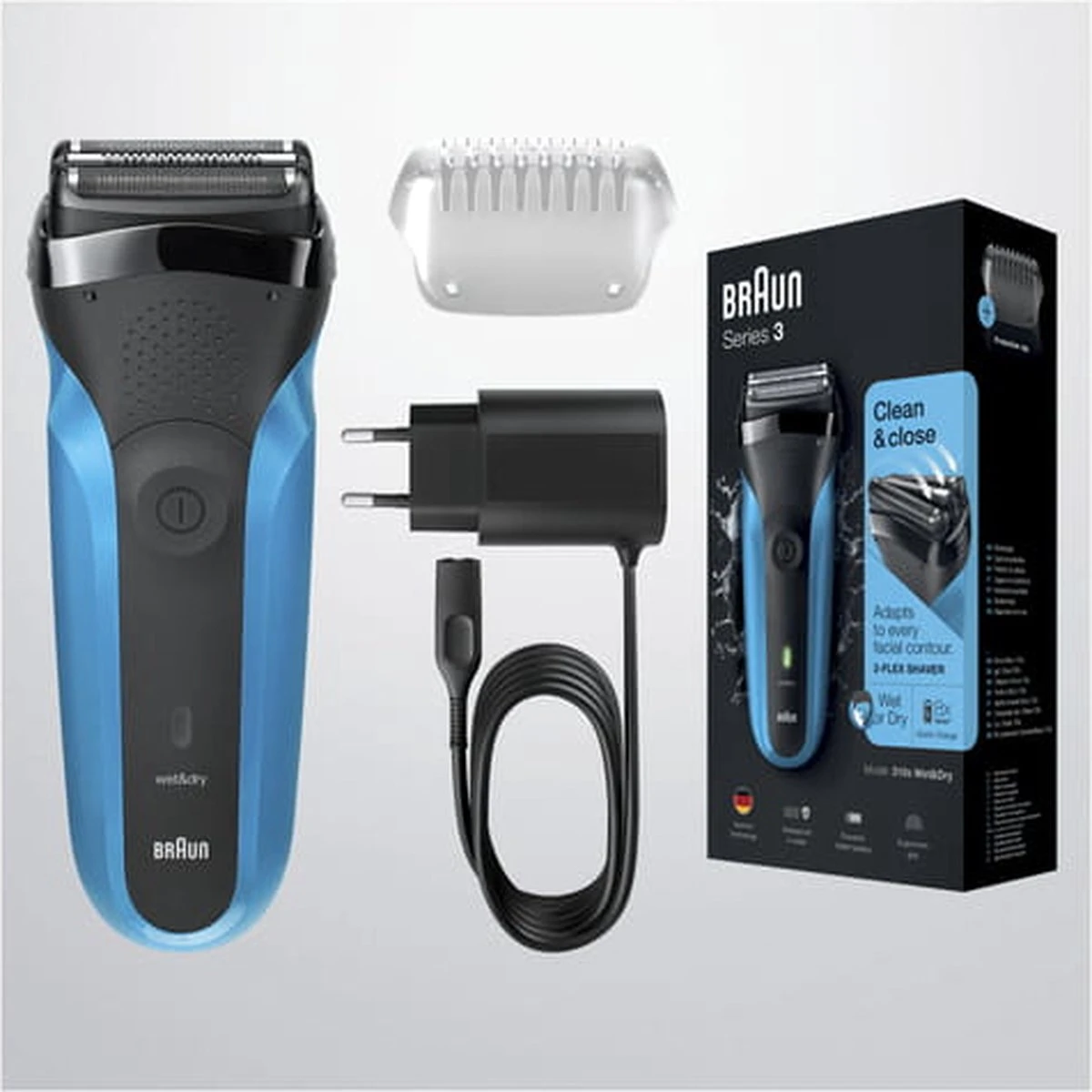 Braun Series 3 310s Oplaadbaar Wet&Dry Elektrisch Scheerapparaat, Blauw 7 Braun Series 3 310s Oplaadbaar Wet&Dry Elektrisch Scheerapparaat, Blauw - Afbeelding 7
