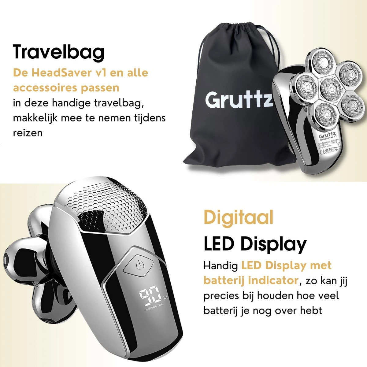 Gruttz - 9-in-1 Scheerapparaat Mannen - Hoofd Kaal Scheren - Gezicht En Hoofd Trimmer - Waterdicht - Nat En Droog Shaver 9 Gruttz - 9-in-1 Scheerapparaat Mannen - Hoofd Kaal Scheren - Gezicht En Hoofd Trimmer - Waterdicht - Nat En Droog Shaver - Afbeelding 9