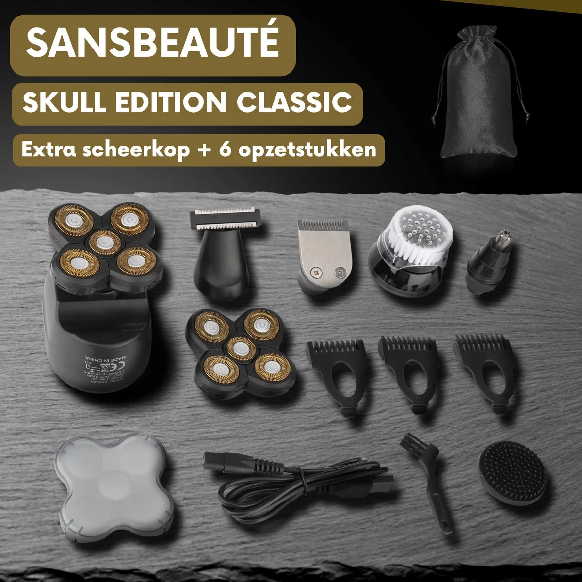 6-in-1 Scheerapparaat Mannen + Extra Scheerkop – Trimmer - Sansbeauté Skull Edition Classic - Electric Face & Head Shaver - Hoofd Kaal Scheren – Nat & Droog - Elektrisch 4 6-in-1 Scheerapparaat Mannen + Extra Scheerkop – Trimmer - Sansbeauté Skull Edition Classic - Electric Face & Head Shaver - Hoofd Kaal Scheren – Nat & Droog - Elektrisch - Afbeelding 4