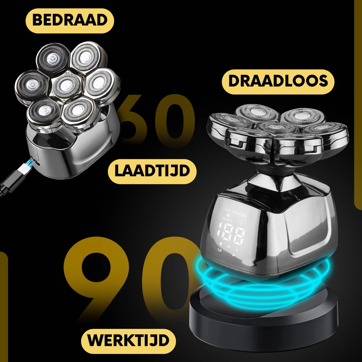 6-in-1 Scheerapparaat Mannen + Extra Scheerkop – Trimmer - Skull Edition PRO - Nat & Droog - Face En Head Shaver – Hoofd Kaal Scheren - Draadloos Opladen - Opzetstukken - Incl. E-Book 3 6-in-1 Scheerapparaat Mannen + Extra Scheerkop – Trimmer - Skull Edition PRO - Nat & Droog - Face En Head Shaver – Hoofd Kaal Scheren - Draadloos Opladen - Opzetstukken - Incl. E-Book - Afbeelding 3