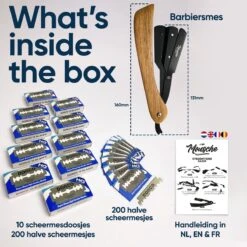 Mousche Barbiersmes Met 200 Scheermesjes - Klassiek Open Scheermes - Barber Mes - Shavette - Straight Razor - Klapmes - Nekmes - Kappersmes -Verzorgingsproductenwinkel 1200x1200 499