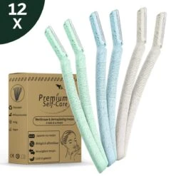 Premium Self-Care Dermaplaning Mesjes - Wenkbrauw Scheermesje - 12 Mesjes - Precisie Mesje - Duurzaam - Biologisch Afbreekbaar - Wenkbrauw Trimmer - Eyebrow Razor - Met Handleiding