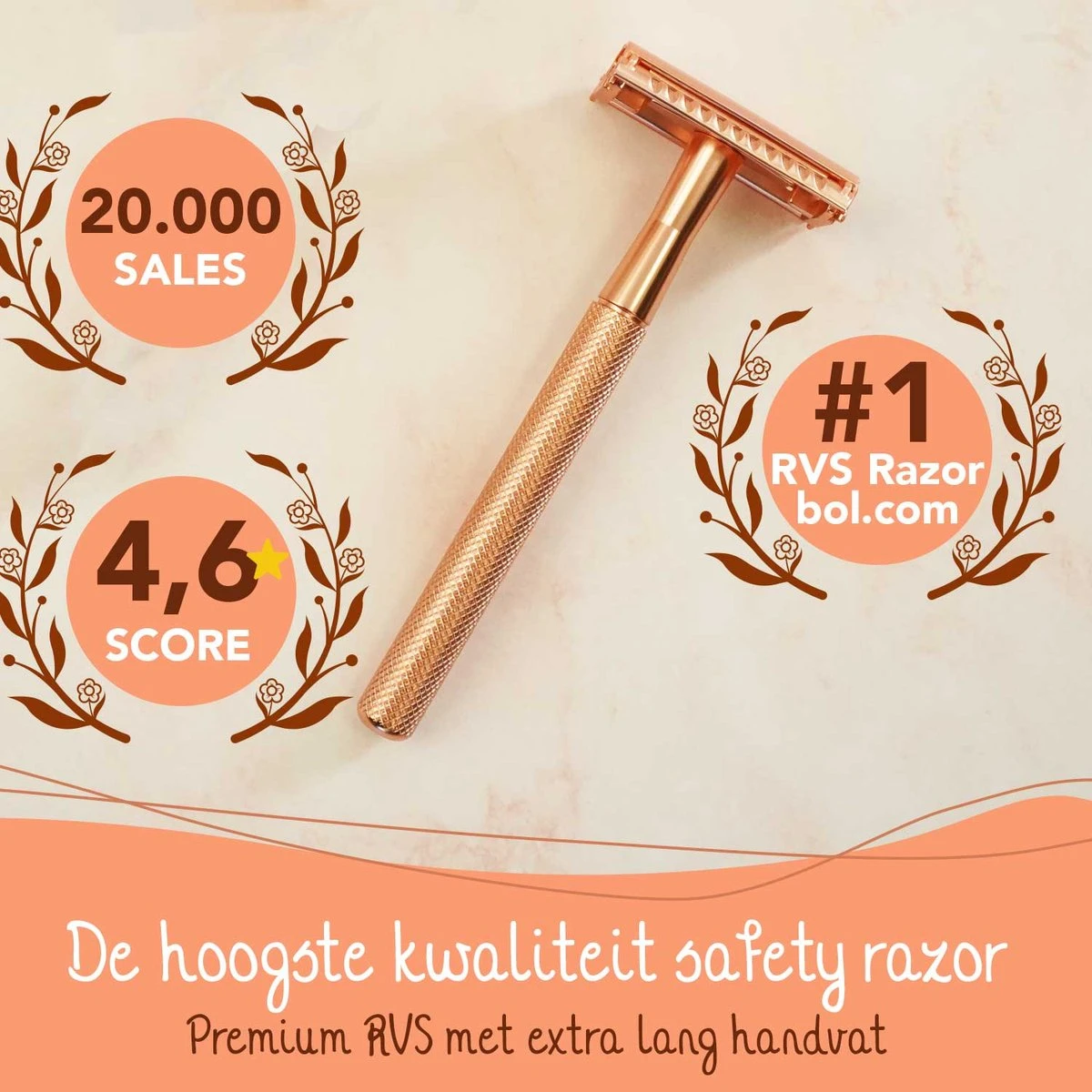 Bamboozy Safety Razor RVS + 20 Scheermesjes Rose Gold Goud Voor Vrouwen Dames Zero Waste Duurzaam Scheermesje Veiligheidsscheermes 2 Bamboozy Safety Razor RVS + 20 Scheermesjes Rose Gold Goud Voor Vrouwen Dames Zero Waste Duurzaam Scheermesje Veiligheidsscheermes - Afbeelding 2