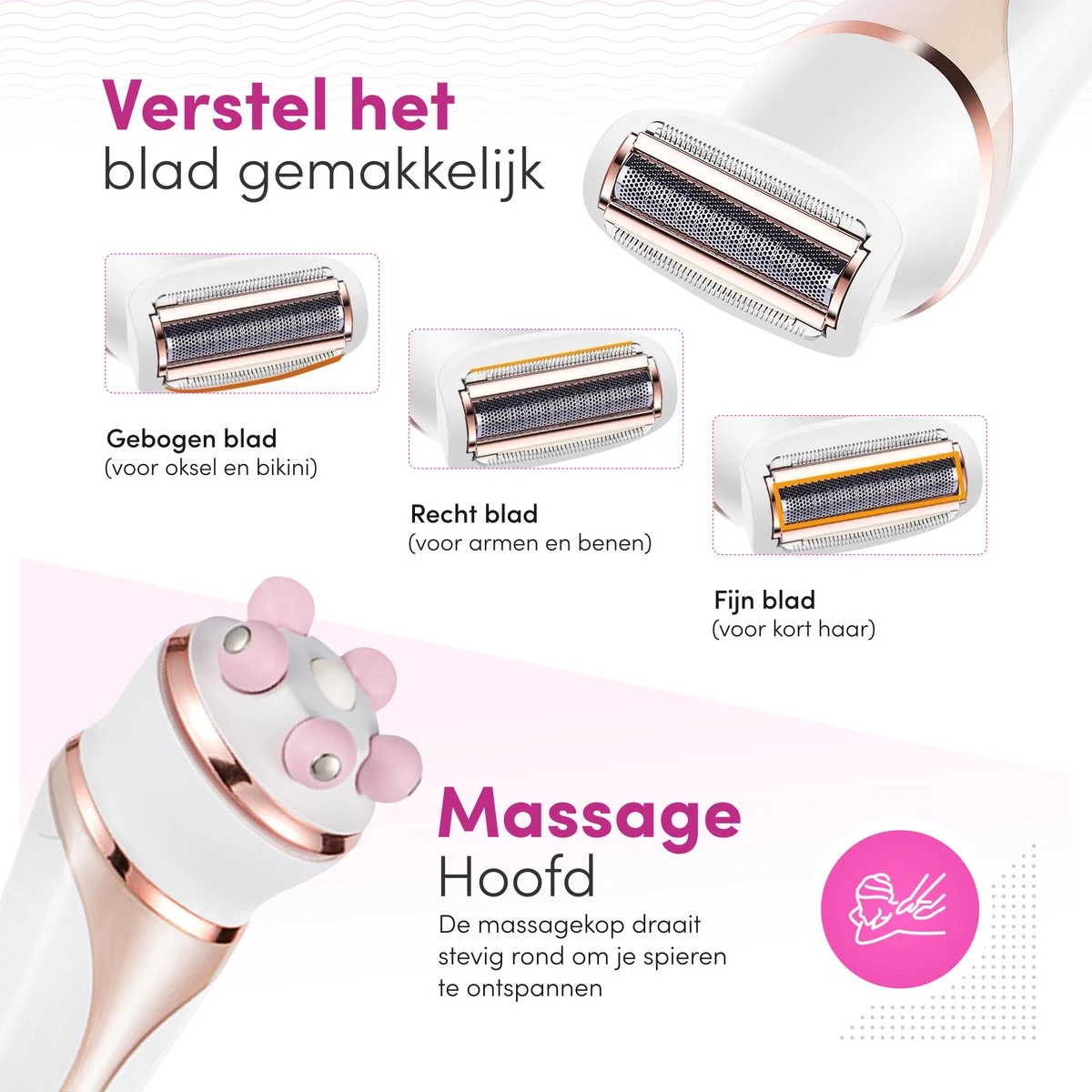 TheBeautyWay 4 In 1 Ladyshave – Draadloos - Nat & Droog - Massage, Reinig & Epileer - Scheerapparaat Vrouw 4 TheBeautyWay 4 In 1 Ladyshave – Draadloos - Nat & Droog - Massage, Reinig & Epileer - Scheerapparaat Vrouw - Afbeelding 4