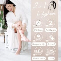 2-in-1 Ladyshave Gezicht - Oksels - Benen - Bikinilijn - Scheerapparaat Vrouw - Haarverwijderaar Dames - Trimmer Vrouw - Intieme Zone Schaamhaar - Ladyshaves Bikini - Oplaadbaar -Verzorgingsproductenwinkel 1200x1200 961
