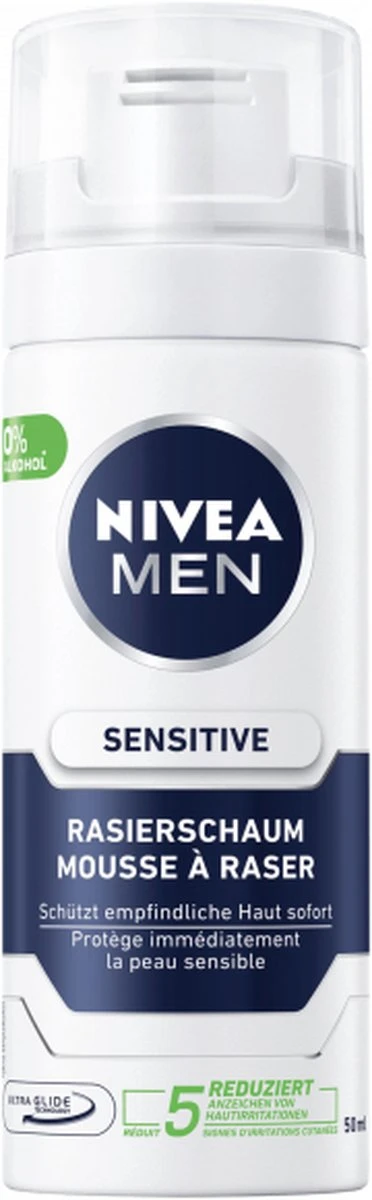 Nivea® | 4 X 50 Ml Scheerschuim Sensitive | Mini Flacon | Reisformaat | Gevoelige Huid | 1 Nivea® | 4 X 50 Ml Scheerschuim Sensitive | Mini Flacon | Reisformaat | Gevoelige Huid |