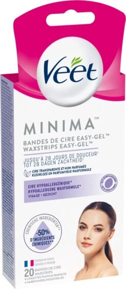 Veet Ontharingsstrips - Gezicht - Hypoallergene Minima - 20 Stuks -Verzorgingsproductenwinkel 525x1200 1
