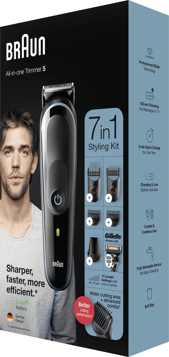 Braun Multigroomer 5 MGK5355 - 7in1 Trimmer Voor Mannen - 5 Opzetstukken 9 Braun Multigroomer 5 MGK5355 - 7in1 Trimmer Voor Mannen - 5 Opzetstukken - Afbeelding 9