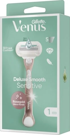 Gillette Venus Deluxe Smooth Sensitive - Scheersysteem Voor Vrouwen - RoseGold - 1 Handvat - 1 Navulmesje - 1 Scheermesje -Verzorgingsproductenwinkel 626x1200 1