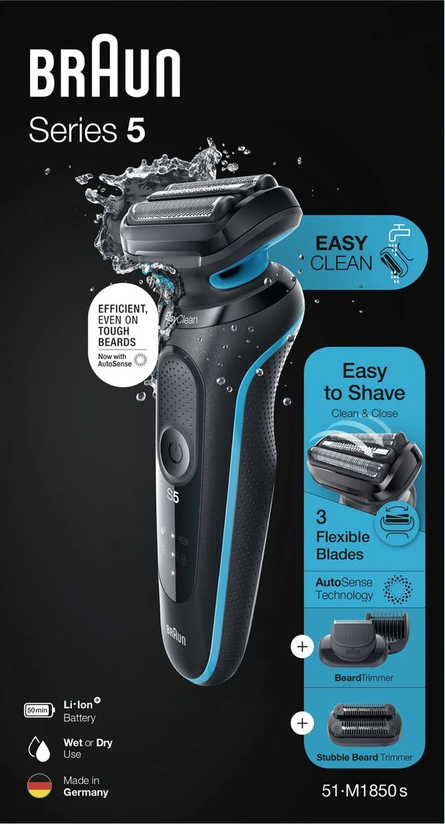 Braun Series 5 51-M1850s - Elektrisch Scheerapparaat Mannen - Met 2 EasyClick-opzetstukken - Munt 8 Braun Series 5 51-M1850s - Elektrisch Scheerapparaat Mannen - Met 2 EasyClick-opzetstukken - Munt - Afbeelding 8